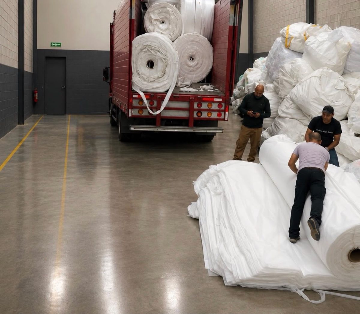 Maniobra de rollos de polipropileno en planta